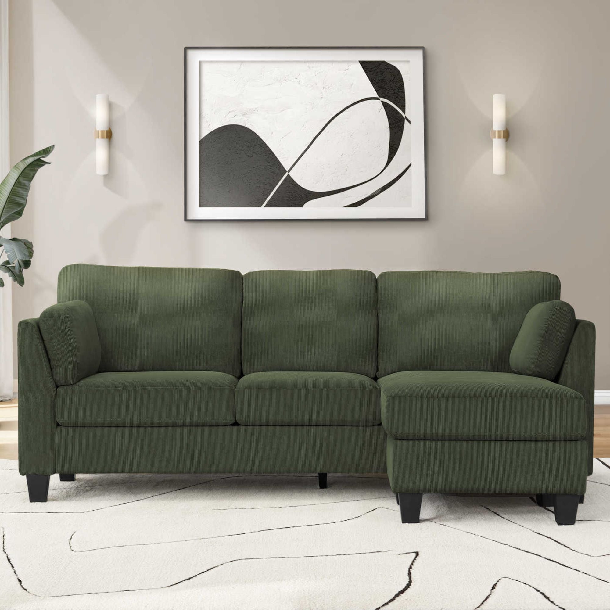 Olive green reversible chaise sectional sofa by Monarch Specialties featuring plush cushions and modern design.