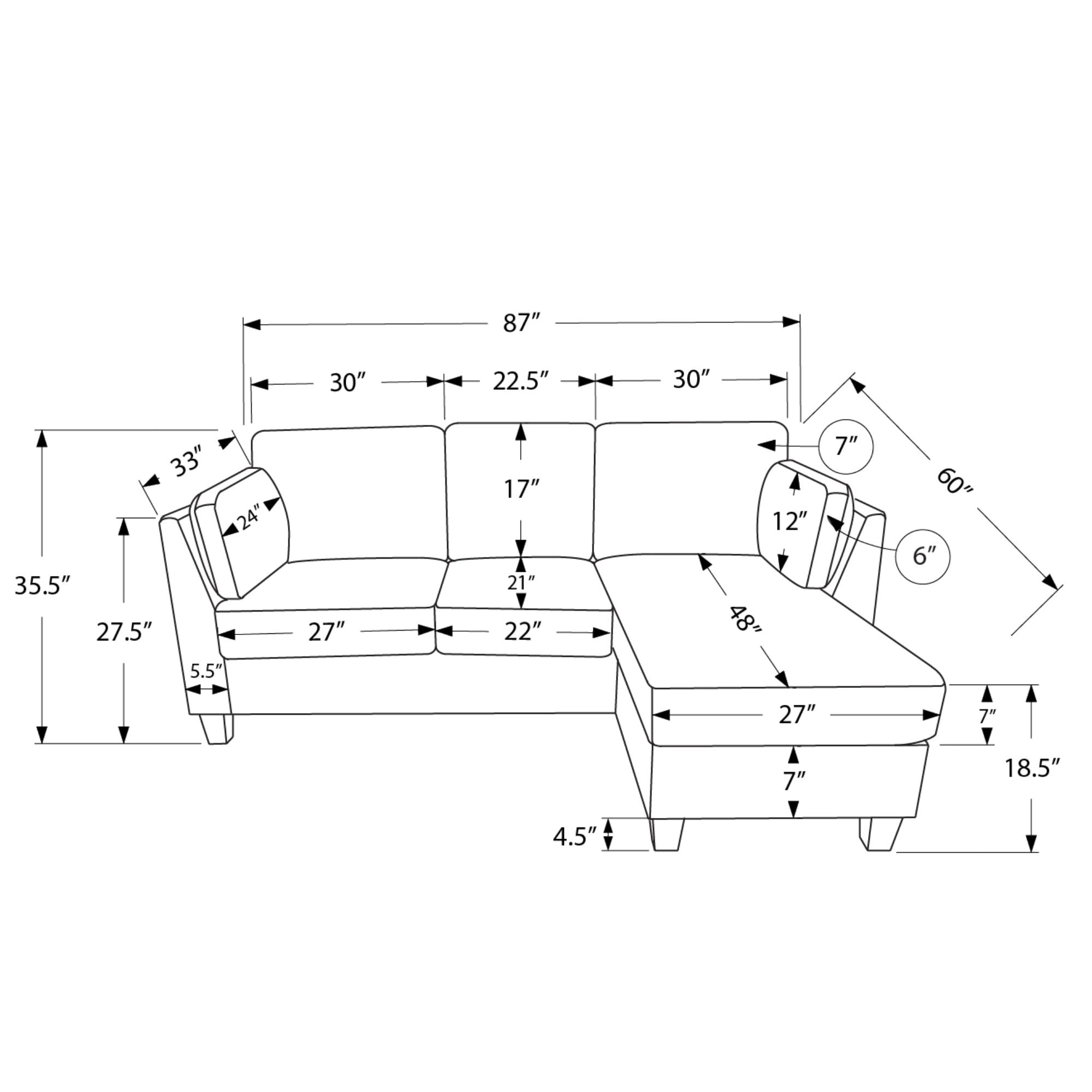 Reversible Monarch Specialties Harper sectional sofa in rust with chaise, featuring plush cushions and modern design.
