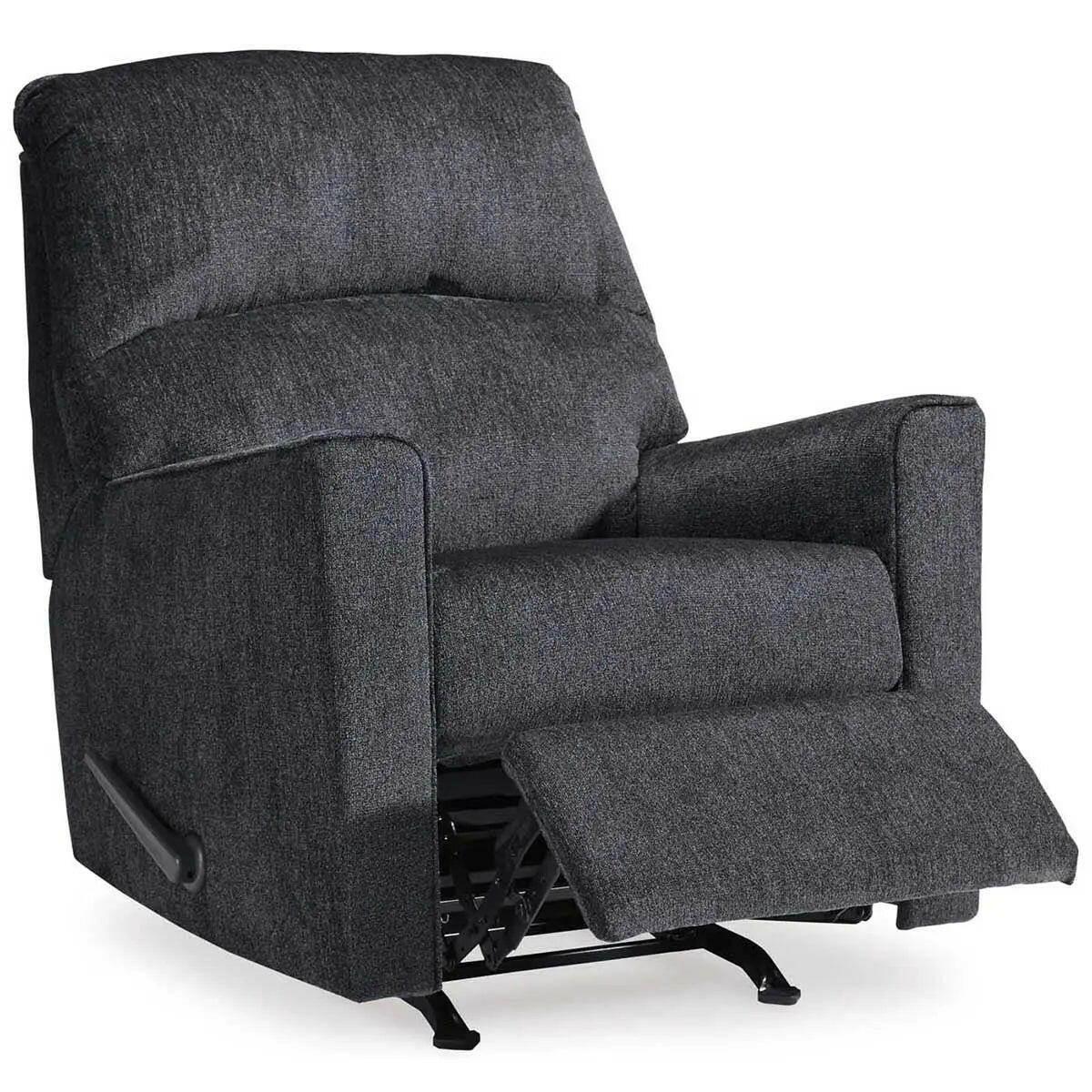 Open-angle view of Signature Design by Ashley Ashley Altari Slate rocker recliner showcasing plush upholstery and comfortable design.