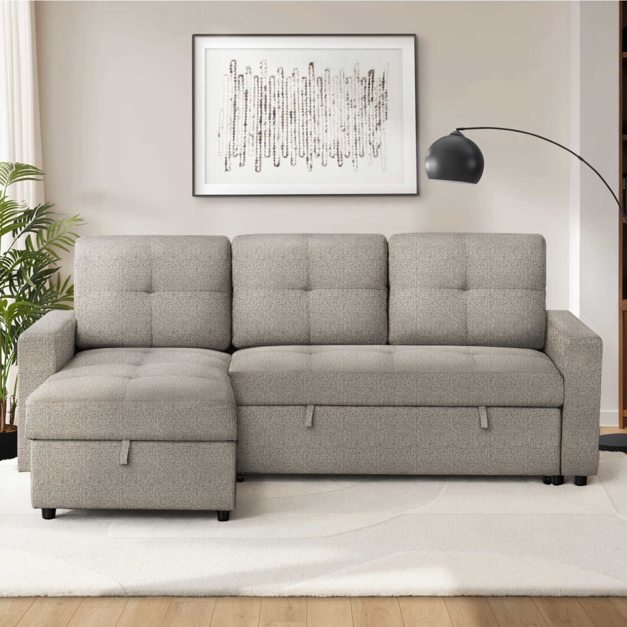 Sofa Sleeper with reversable Storge Lounger in Light Brown | CastleUp Experience Centre Online Furniture