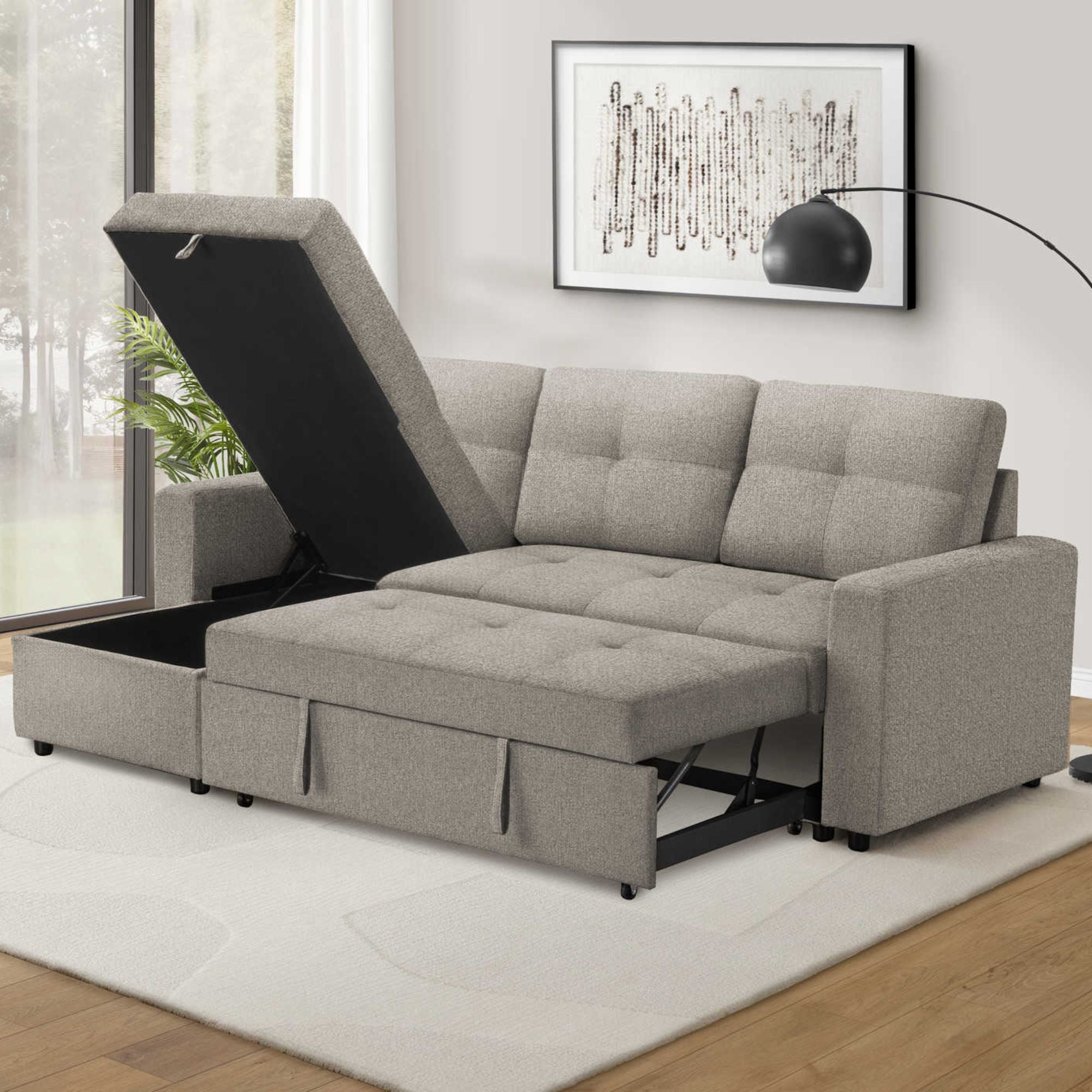Sofa Sleeper with reversable Storge Lounger in Light Brown | CastleUp Experience Centre Online Furniture