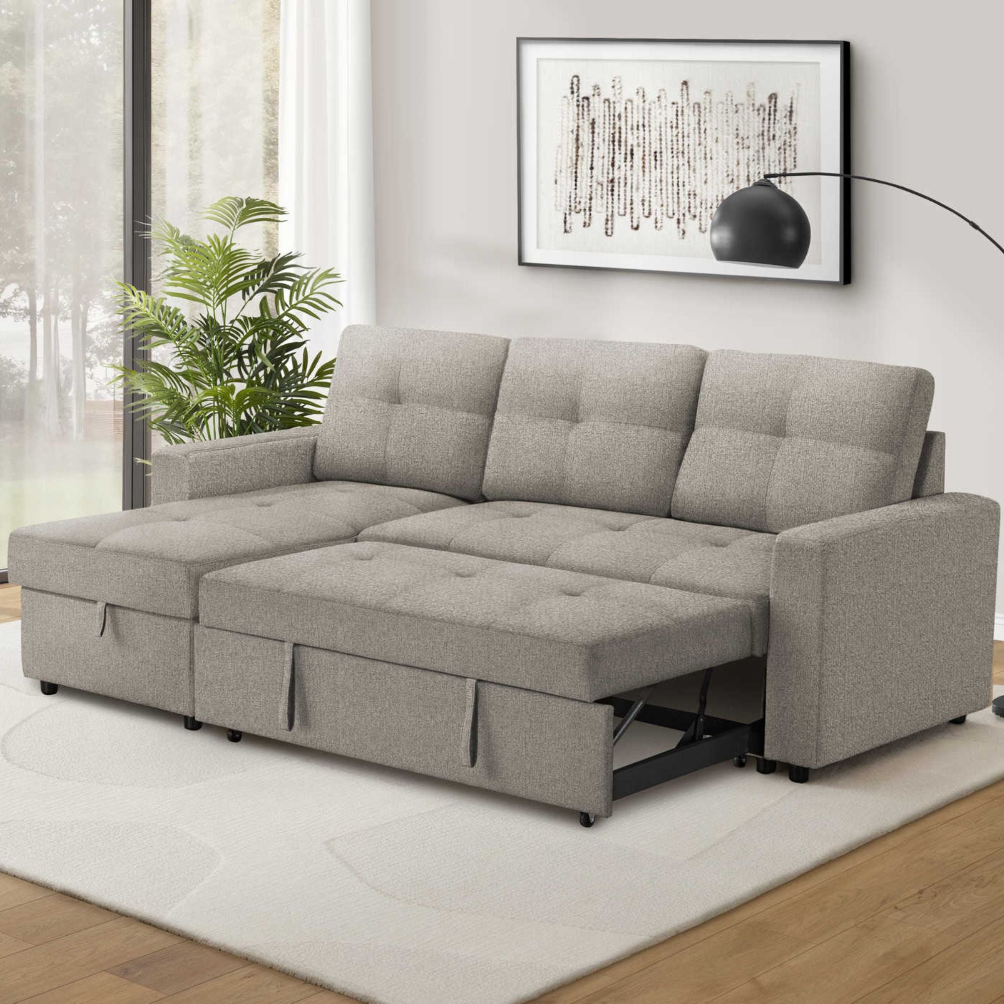 Sofa Sleeper with reversable Storge Lounger in Light Brown | CastleUp Experience Centre Online Furniture