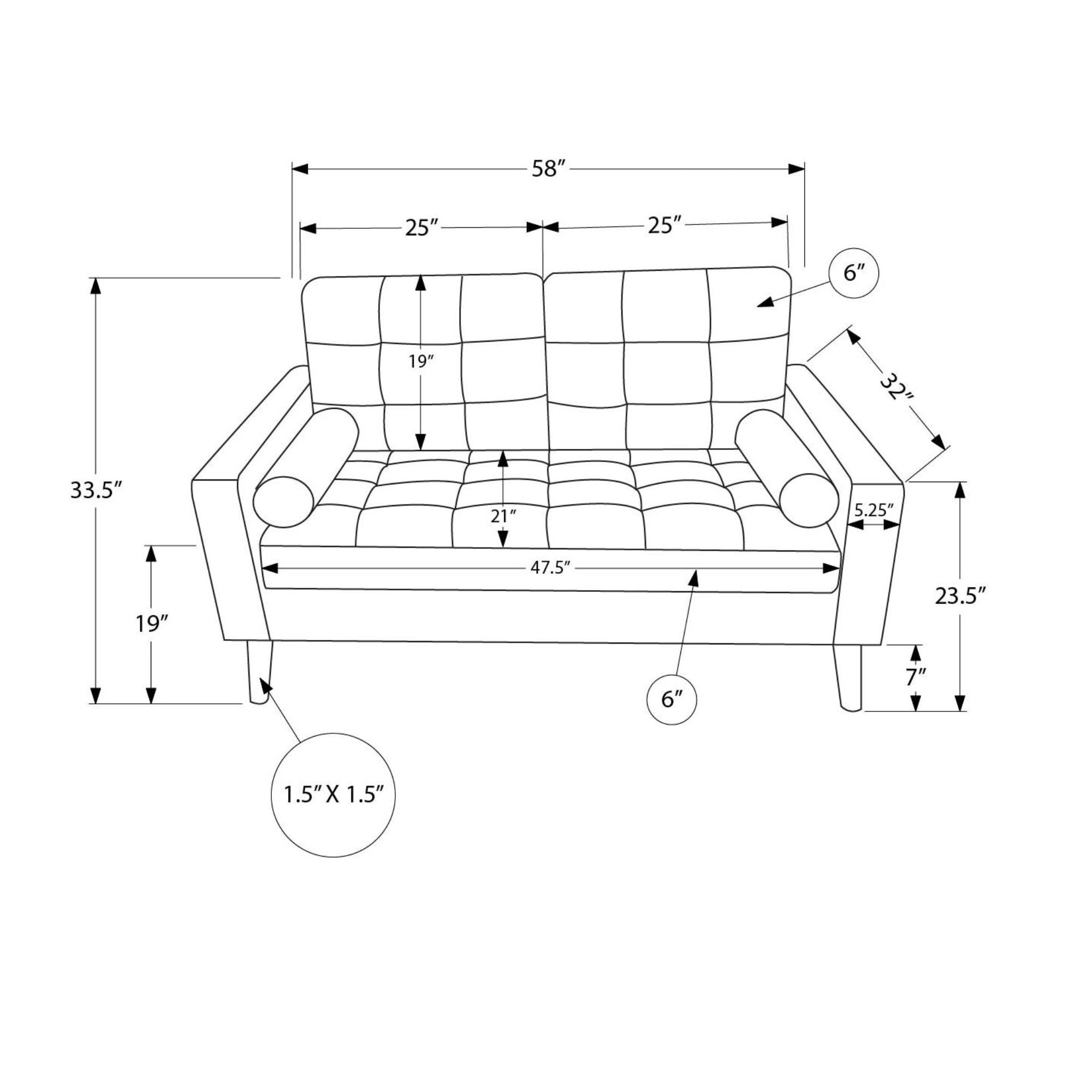 Monroe 58 inch Loveseat Black PU | CastleUp Experience Centre Online Furniture