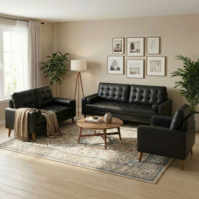 Monroe Sofa Set Black PU | CastleUp Experience Centre Online Furniture