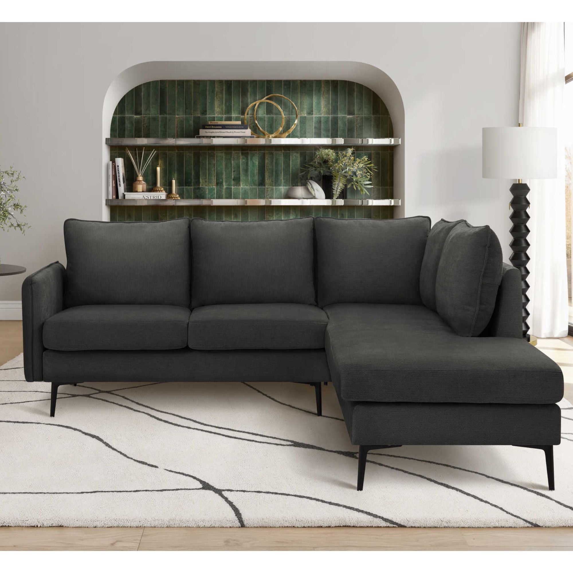 Black Everett 85-inch LFH sectional sofa by Monarch Specialties, showcasing plush cushions and modern design.