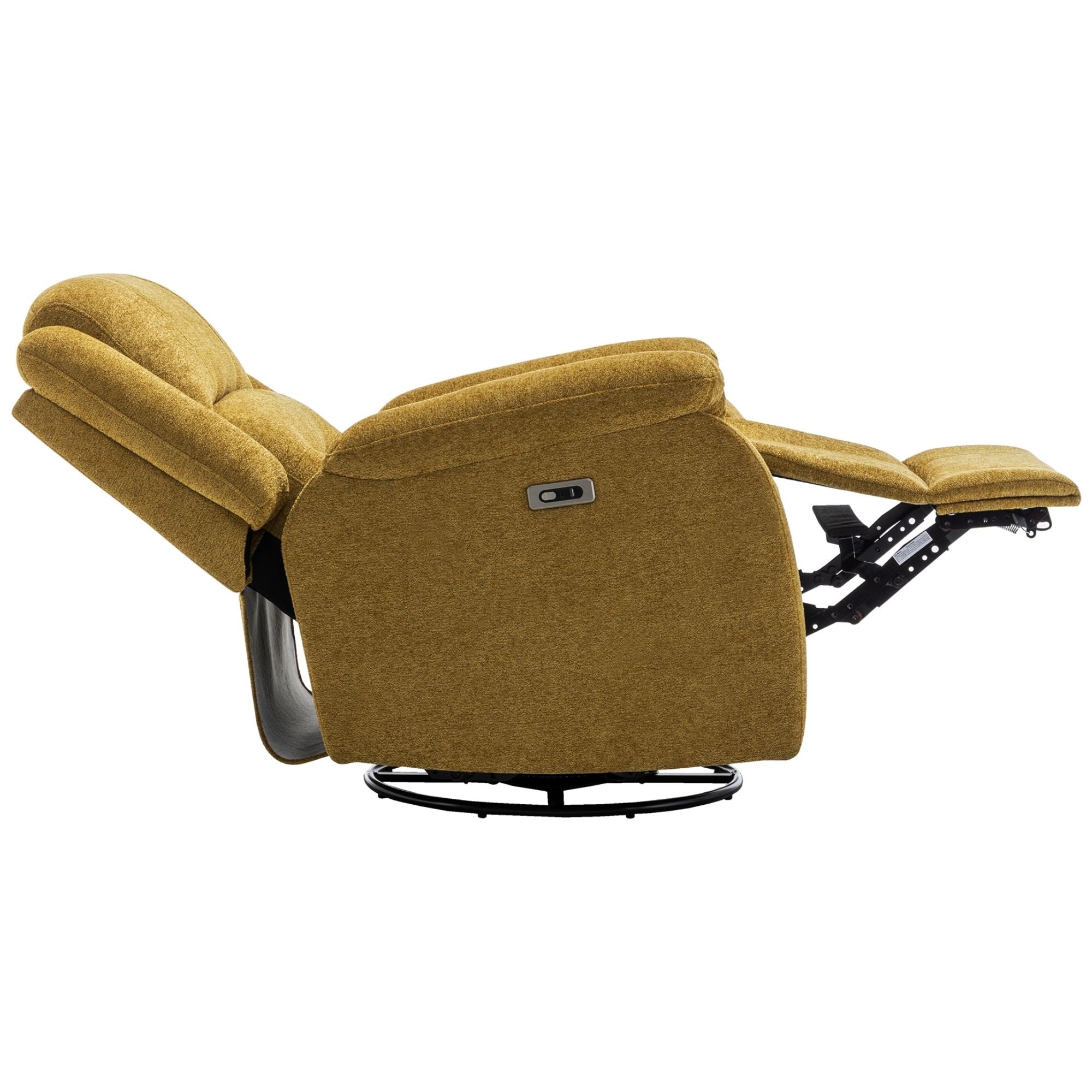 Gold power swivel glider recliner chair by Monarch Specialties with USB port, plush cushioning and modern design.