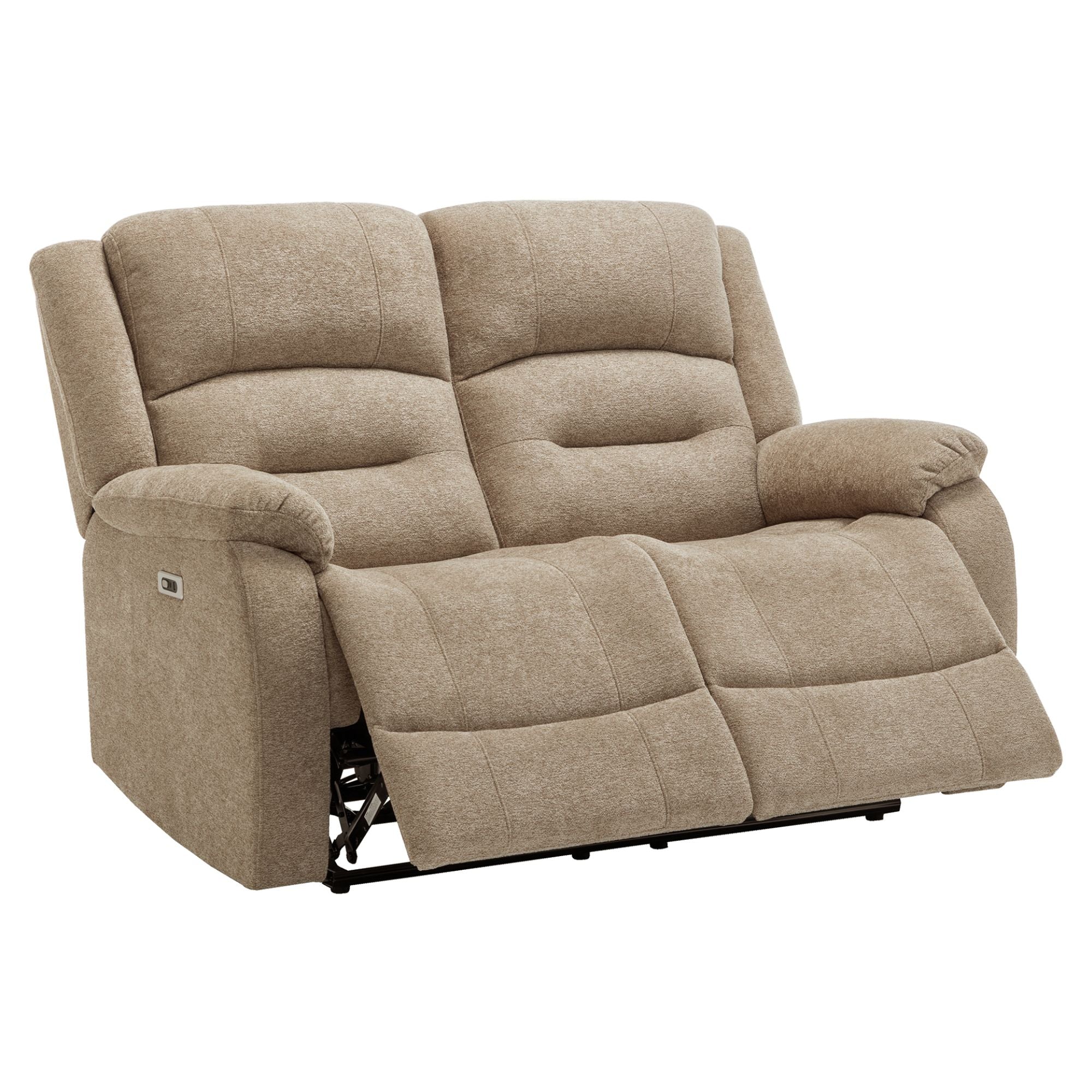 Beige Monarch Power Recliner Loveseat with USB port, two-seater design, plush cushions, and reclining feature for added comfort.