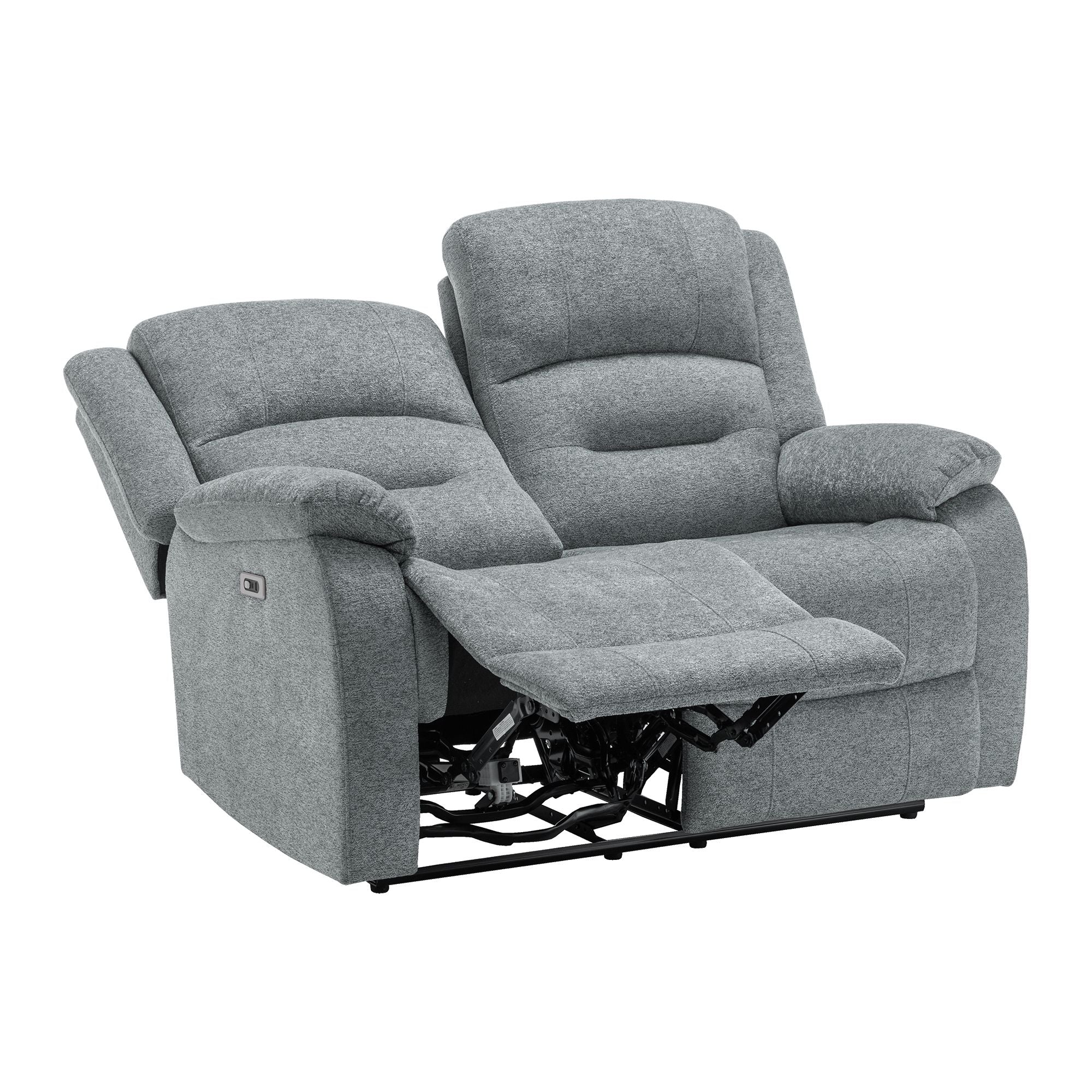 Grey Monarch CloudRest 2-seater power reclining loveseat with built-in USB port, featuring plush cushions and sleek design.