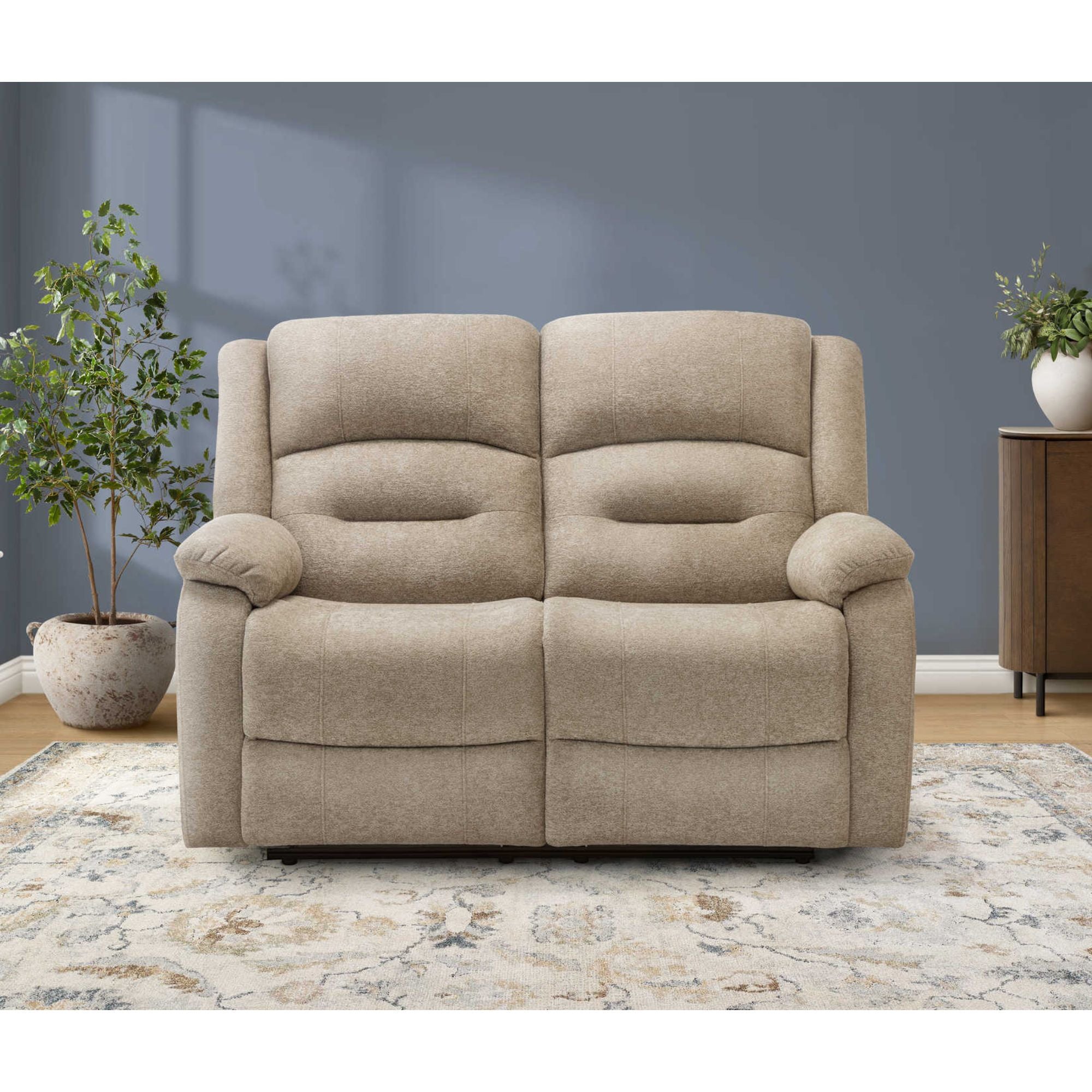 Beige Monarch Specialties CloudRest 2-seater power reclining loveseat with USB ports and plush fabric, showing the reclined position.