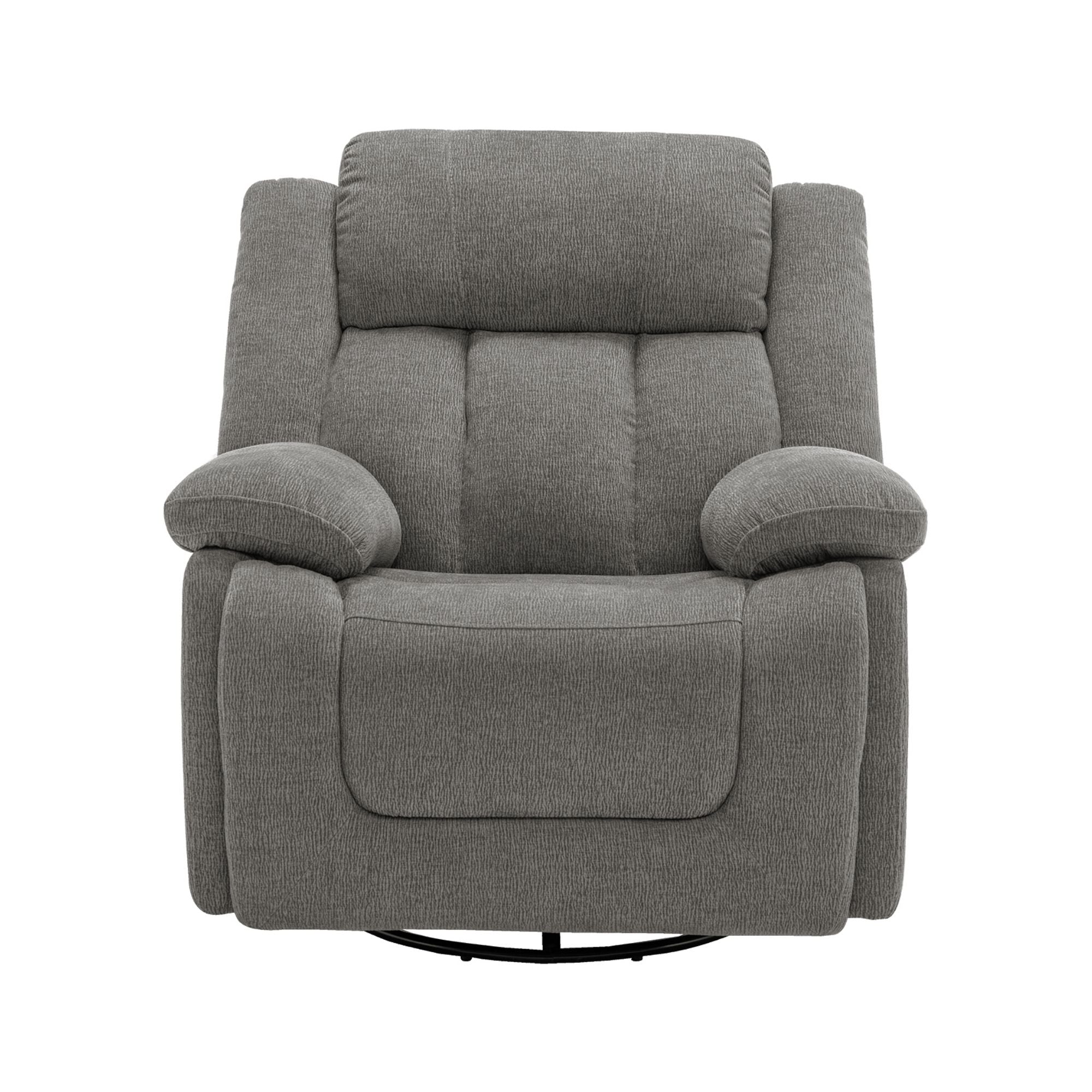 Grey Monarch Specialties Royale Power Swivel Glider Recliner with USB port, showcasing plush fabric and modern design.