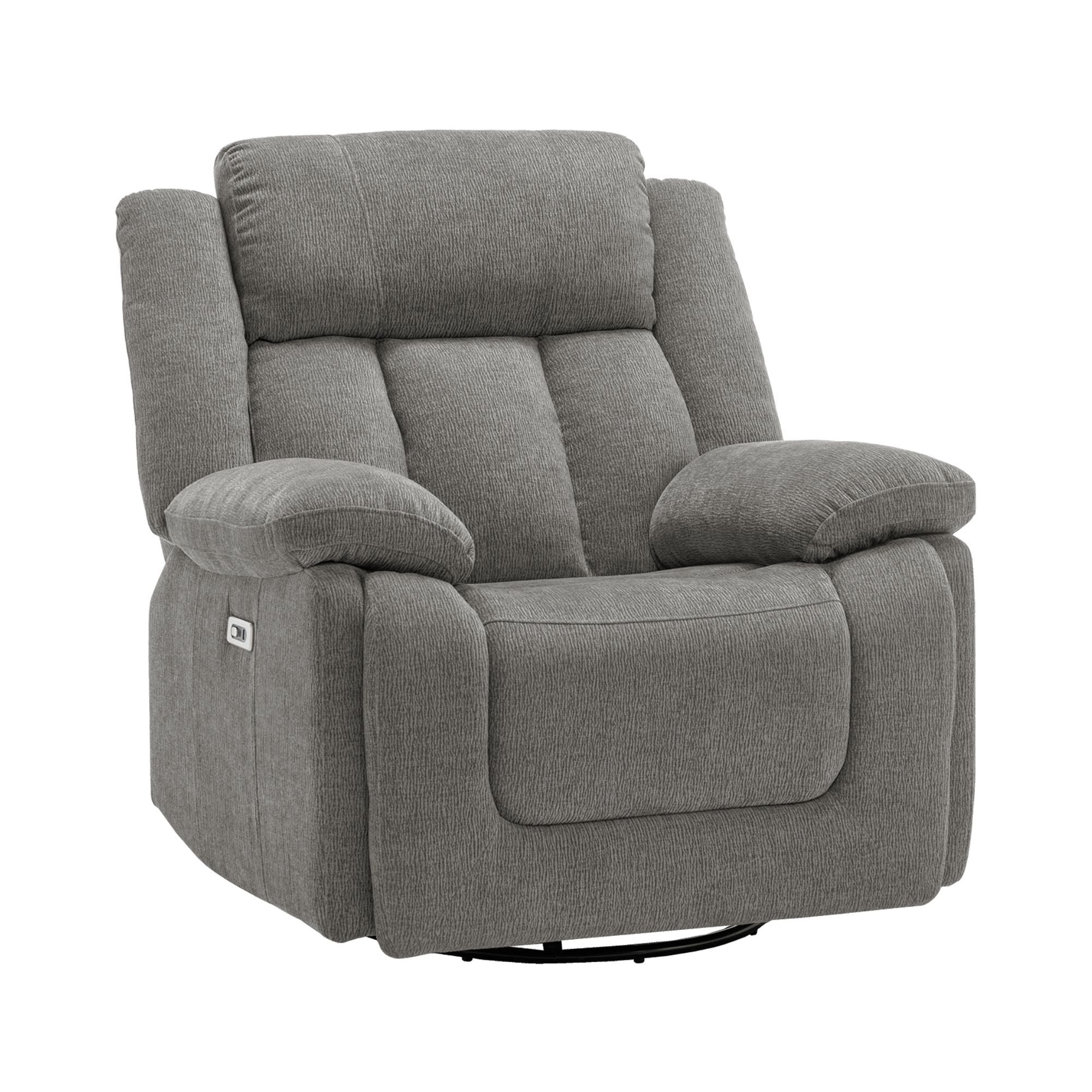 Grey Royale Power Swivel Glider Recliner by Monarch Specialties, featuring a comfortable design with a built-in USB port.