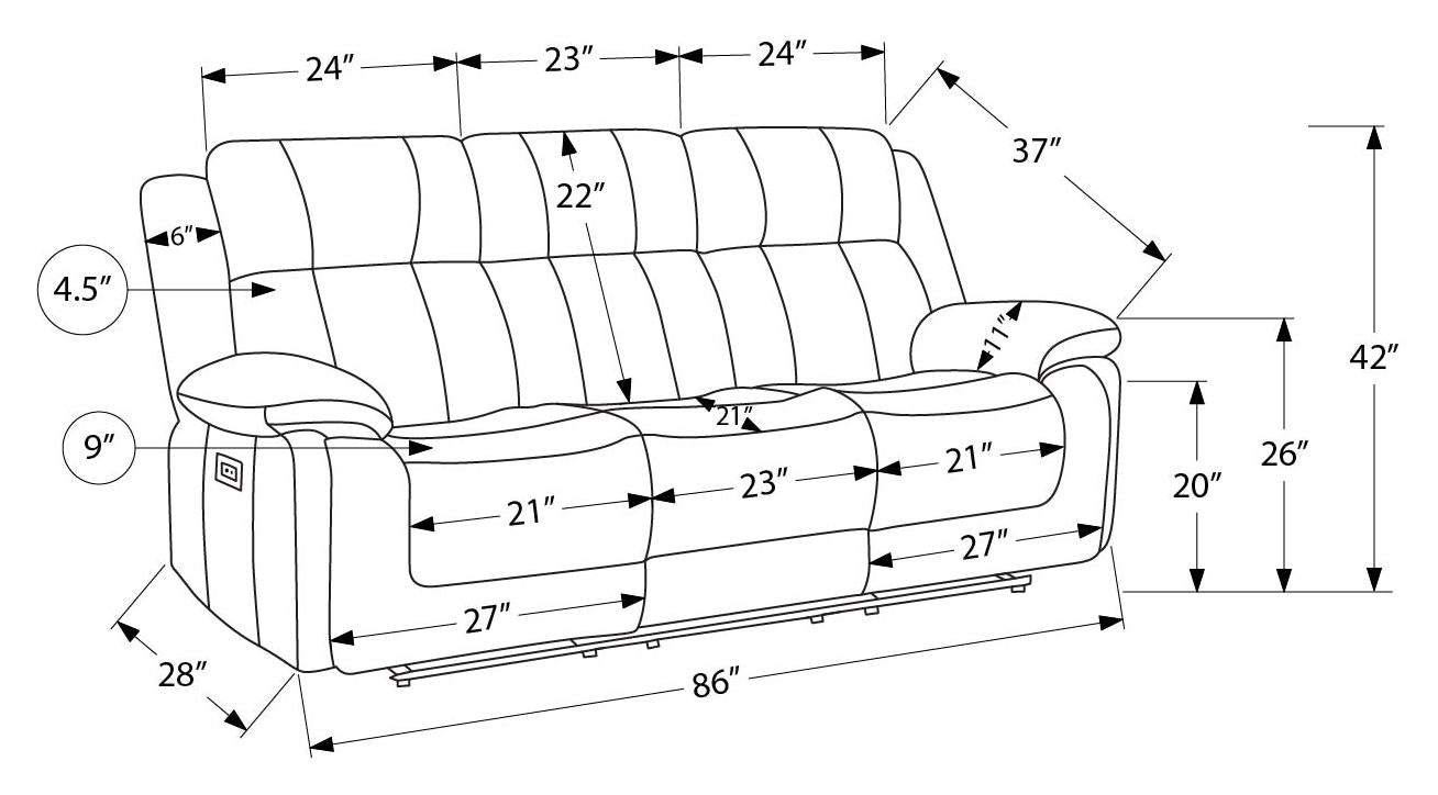 Monarch Specialties Royale Comfort Power Recliner Sofa in beige with built-in USB port, showing plush cushioned seating and recline features.