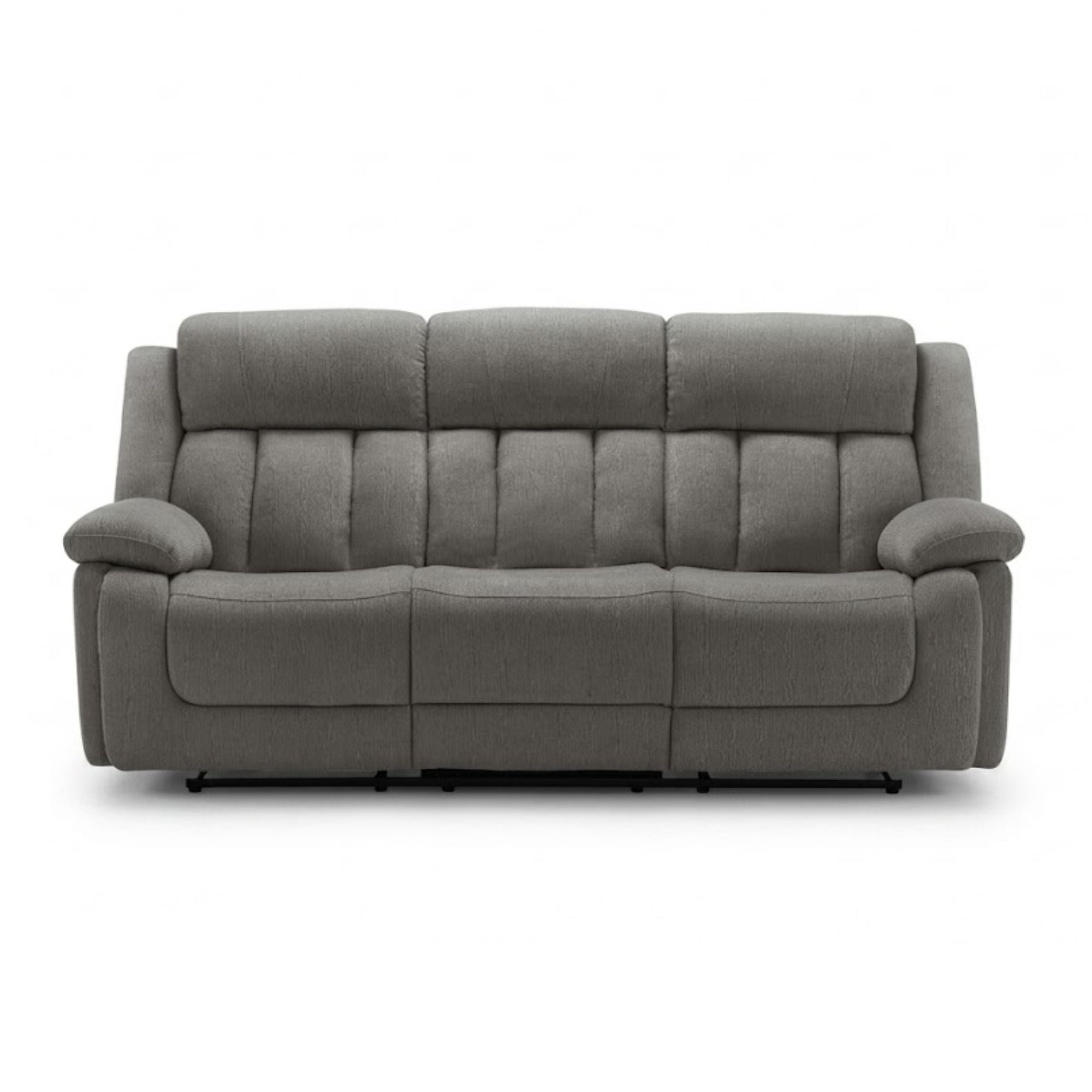 Grey Monarch Specialties Royale Comfort Power Recliner Sofa with built-in USB port, featuring plush cushions and a modern design.