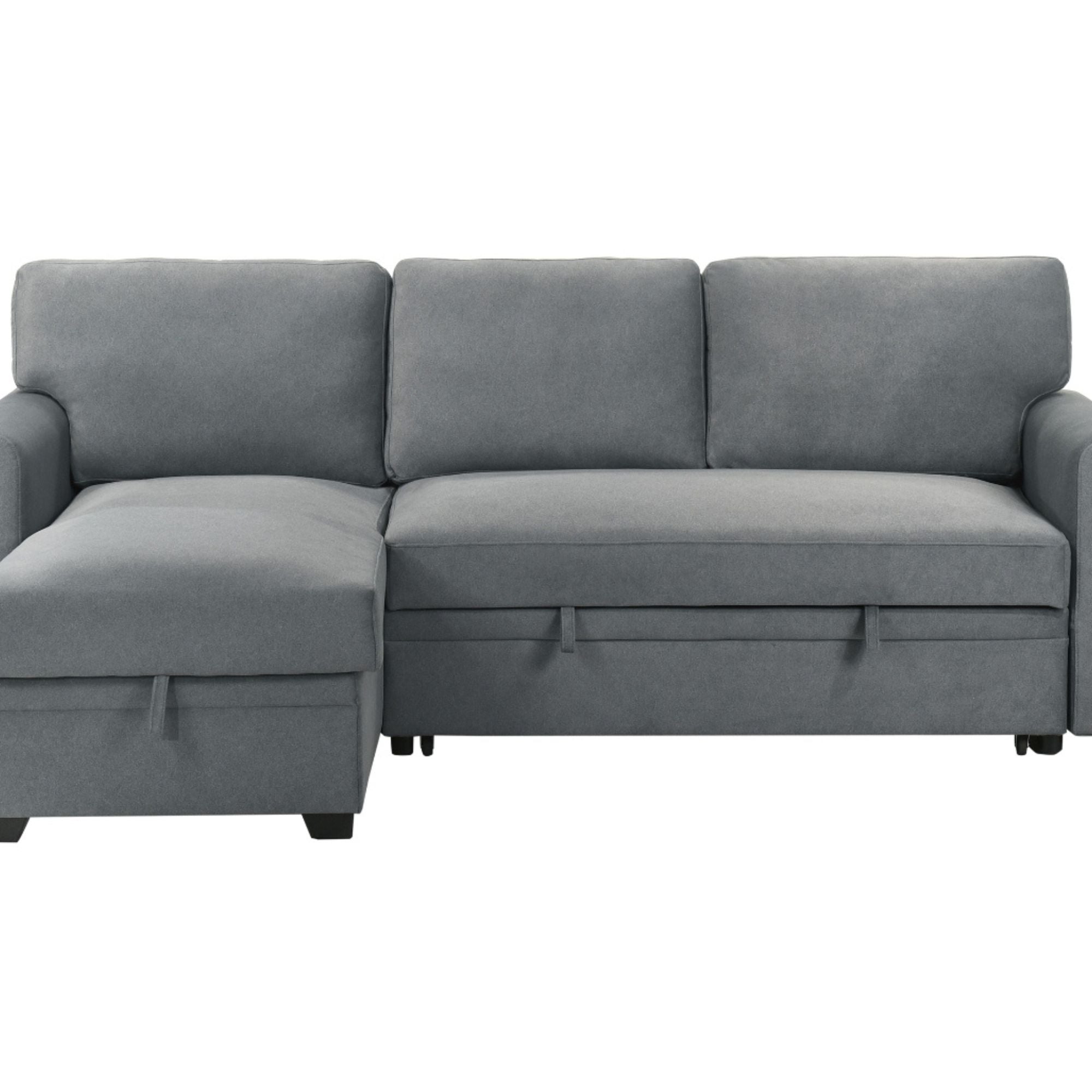 Amaze MAZ Ariadne 2-piece sectional sofa in grey fabric with plush cushions and modern design, shown in a living room setting.