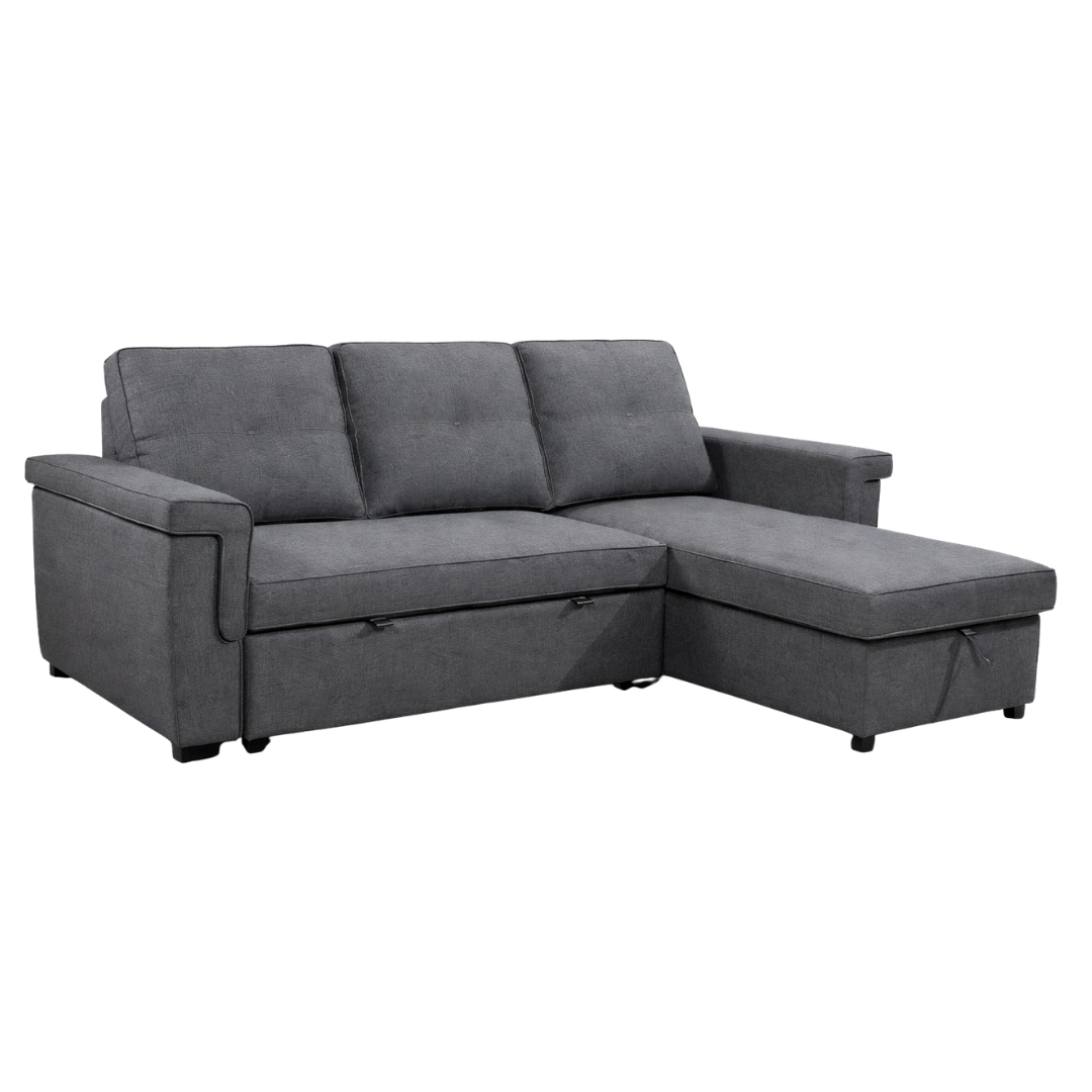 Grey IFF reversible sectional sleeper with storage chaise, featuring a modern design and comfortable sleeping and seating options.