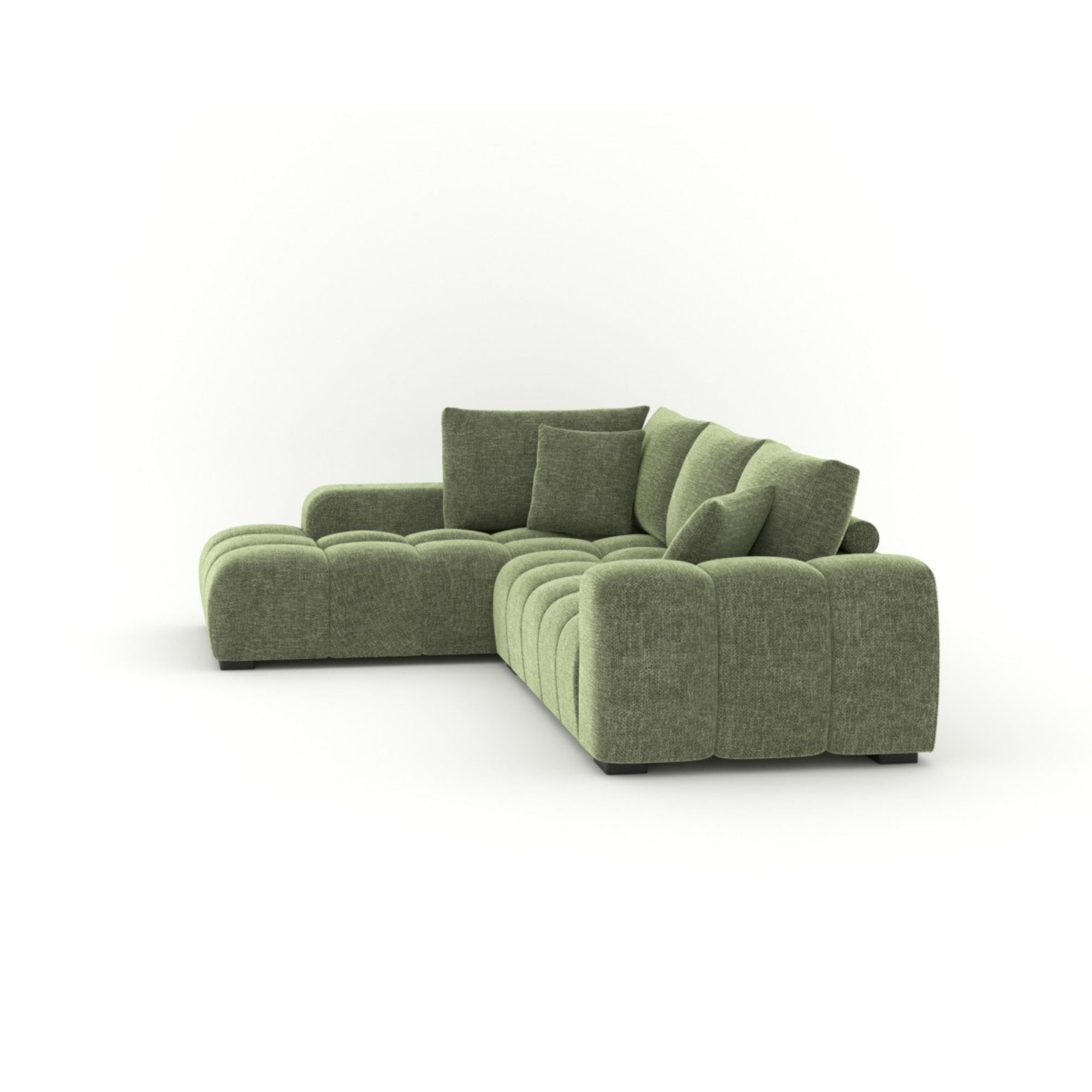 Brassex green sectional sofa with plush cushions and modern design, perfect for contemporary living rooms.