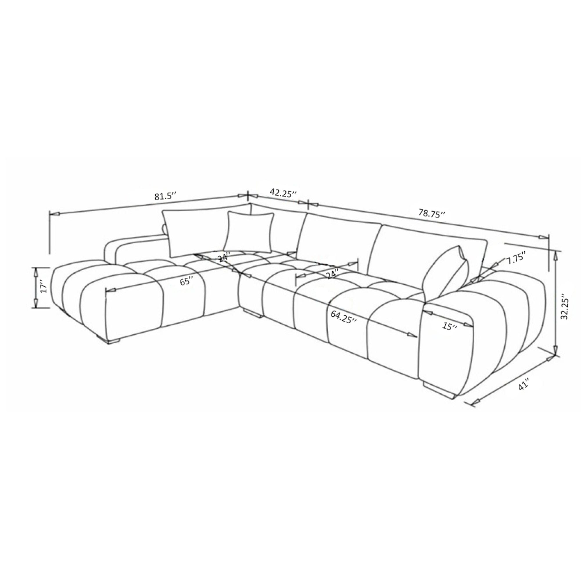 Brassex green Zara sectional sofa with plush cushions and modern design, shown in a stylish living room setting.