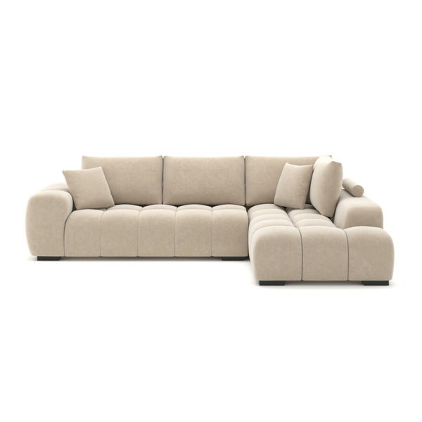 Beige Zara sectional sofa by Brassex, featuring plush cushions and modern design, shown in a spacious living room setting.