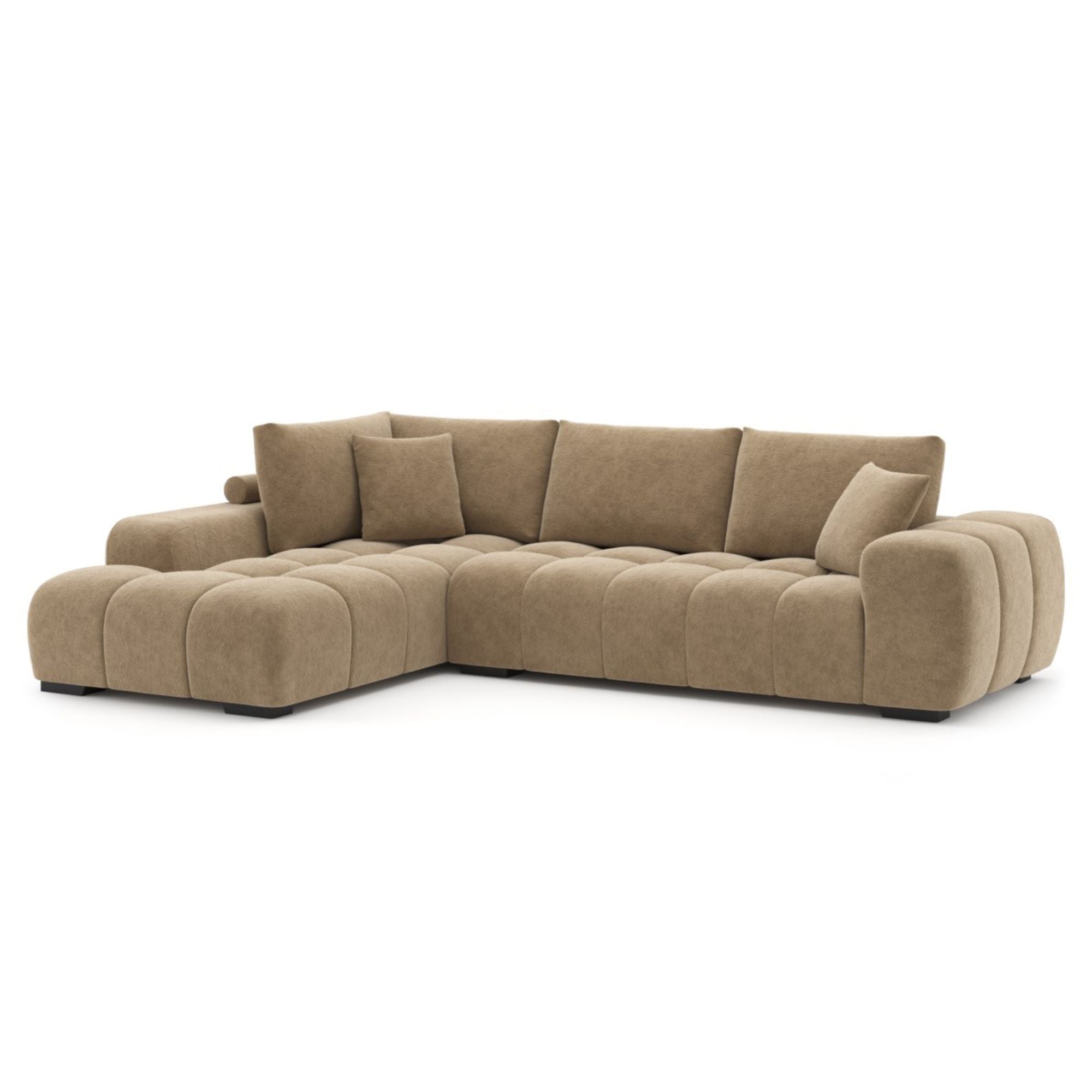 Brassex Zara sectional sofa in taupe fabric with plush cushions, modern design, and wide seating area.