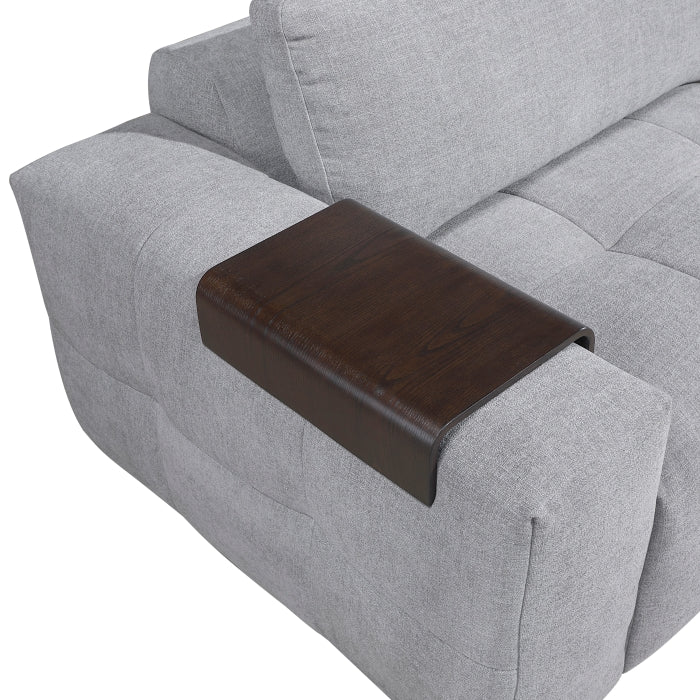 Close-up of the grey Tidal 3-piece modular sofa by MAZ, showing fabric texture and detailed stitching on the sofa cushions.