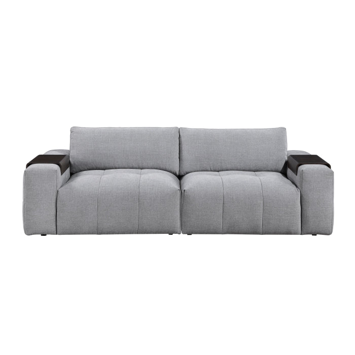 Gray MAZ Tidal 2-piece modular loveseat showing sleek fabric cushions and modern design, front view.