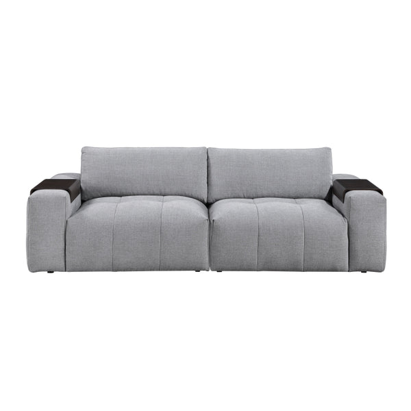 Gray MAZ Tidal 2-piece modular loveseat showing sleek fabric cushions and modern design, front view.
