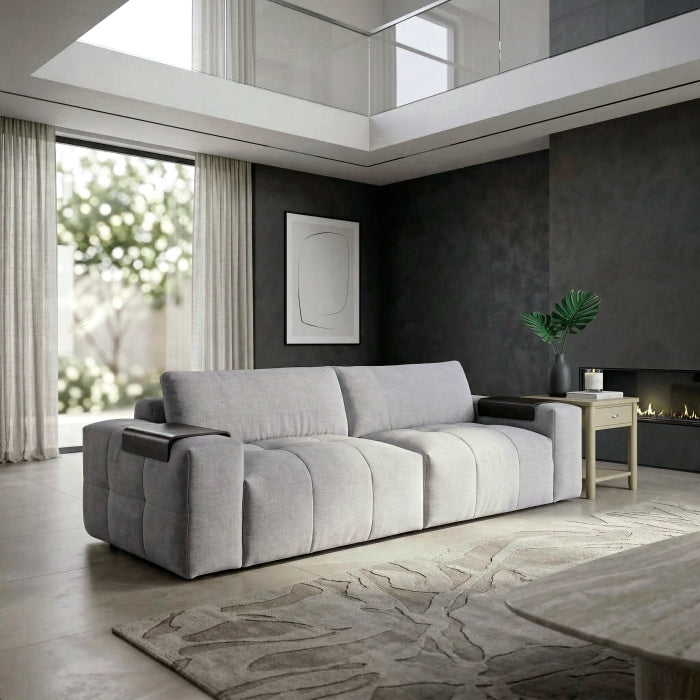 Gray MAZ Tidal 2-piece modular loveseat shown from the side, featuring plush cushions and modern design for comfortable seating.