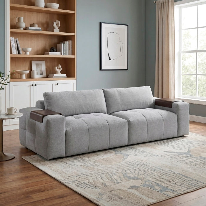 Gray MAZ Tidal 2-piece modular loveseat showing side view with plush cushions and modern design.