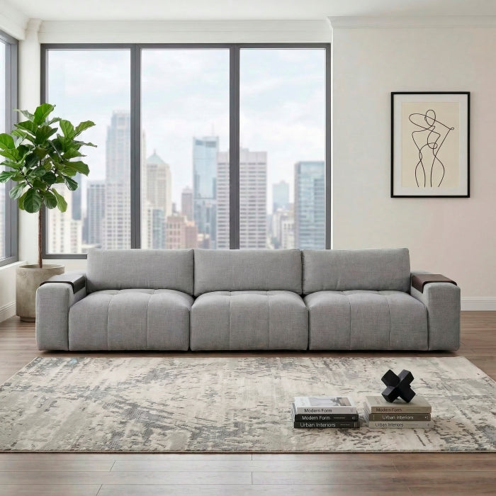 Grey Tidal 3-Piece Modular Sofa by MAZ, showing the front view with plush cushions and modern design.