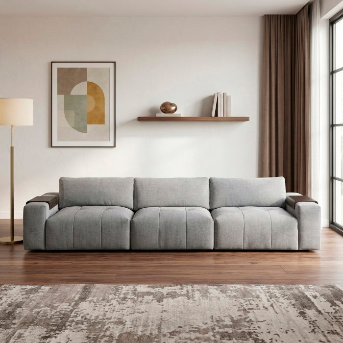 Gray MAZ Tidal 3-piece modular sofa with clean lines and plush cushions, shown from the front view.