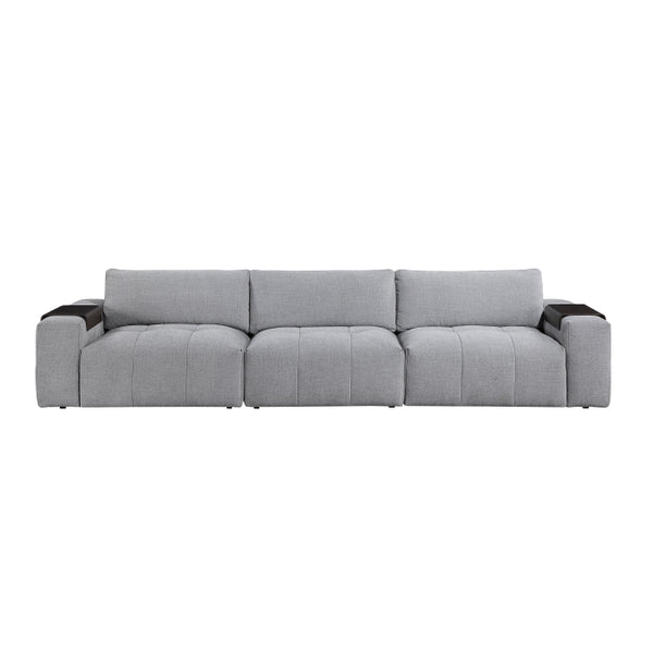 Gray Tidal 3-piece modular sofa by MAZ with plush cushions, shown from the front, arranged in a contemporary living room setting.