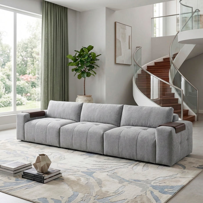 Side view of the MAZ Tidal 3-Piece Modular Sofa in grey, showcasing its contemporary design and modular seating arrangement.