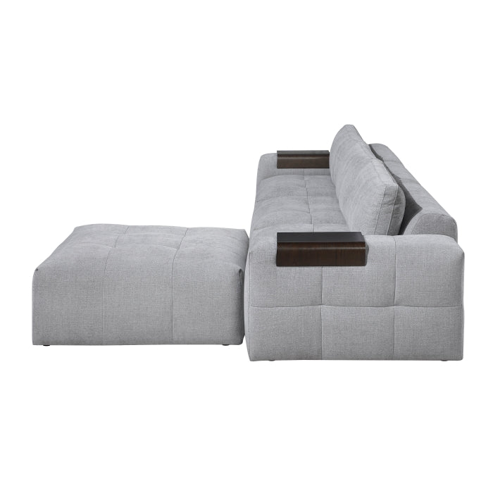 Gray MAZ Tidal 4-piece modular sectional sofa with matching ottoman, featuring clean lines and comfortable cushion seats.