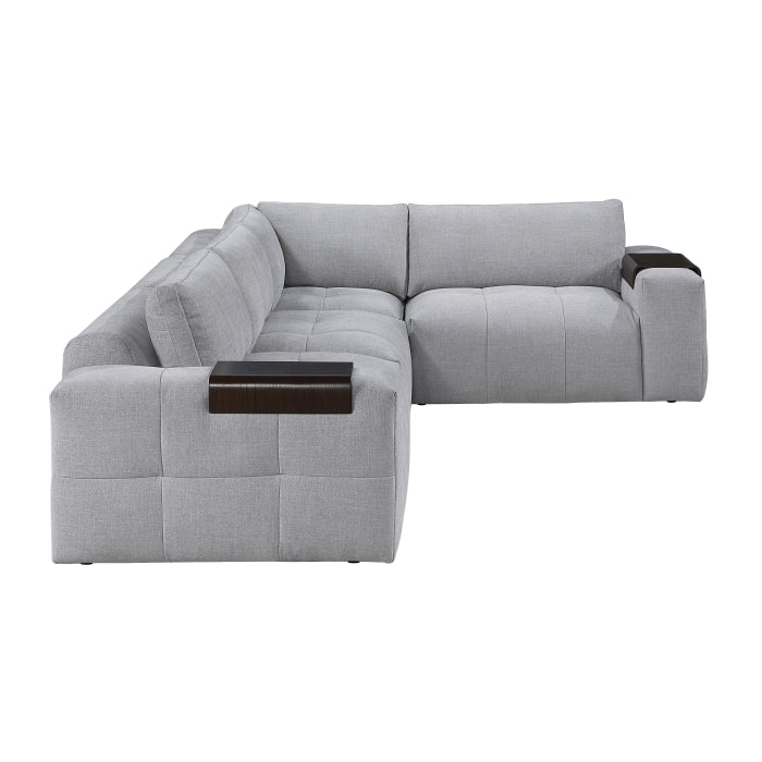 MAZ Tidal 4-piece modular sectional sofa in grey, showing side view with cushions and modern design.