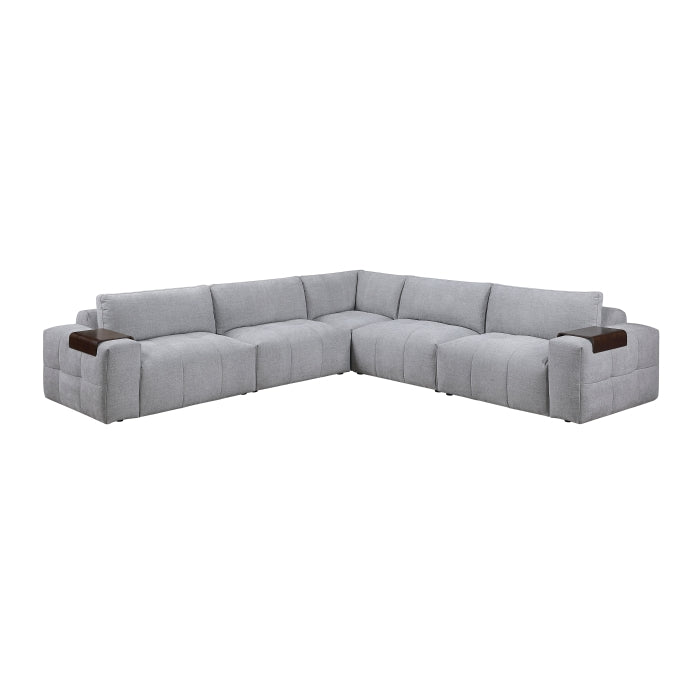 Gray MAZ Tidal 5-piece modular sectional sofa with multiple seating sections, shown from the front with no background.