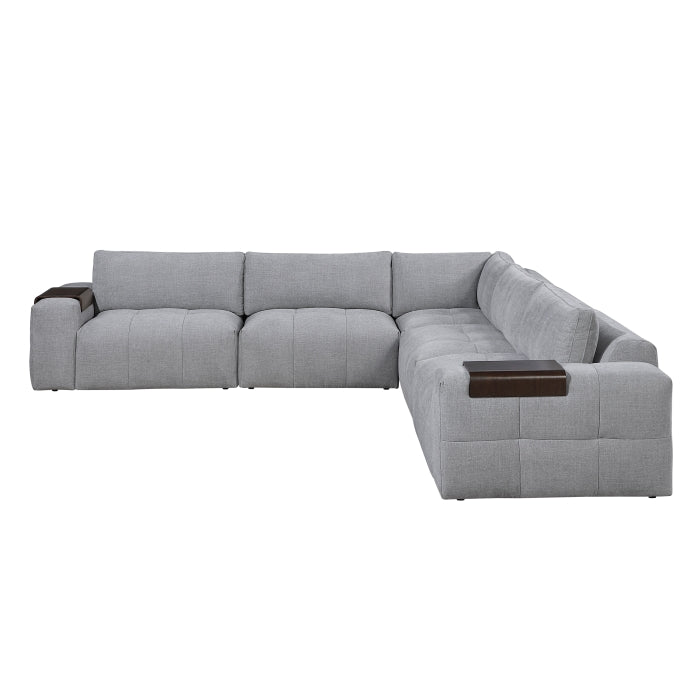Grey MAZ Tidal 5-piece modular sectional sofa with plush cushions and modern design, shown from the side view.