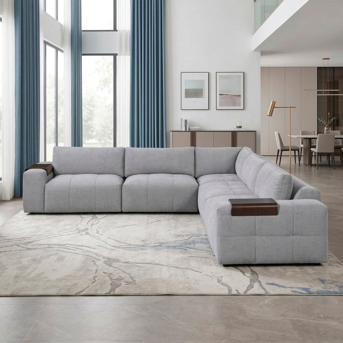 MAZ Tidal 5-Piece Modular Sectional Sofa in grey, showing side view with multiple seating modules and modern design.