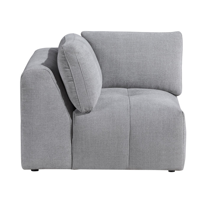 MAZ Tidal 5-piece modular grey sectional sofa with plush cushions, shown from the side view, ideal for modern living rooms.