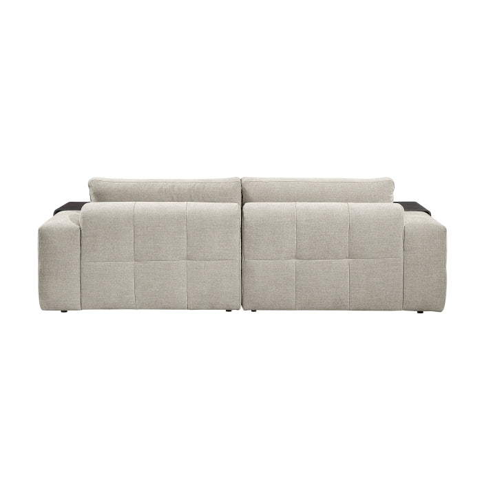 Taupe Tidal 2-piece modular loveseat by MAZ, showing the back view with plush cushions and modern design.