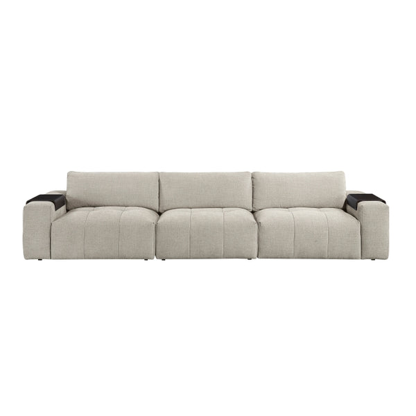 Front view of the MAZ Tidal 3-Piece Modular Sofa in taupe with clean lines and plush cushions, showcasing modern living room furniture.