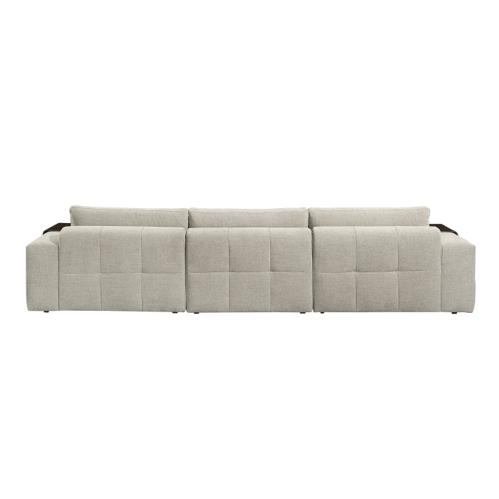MAZ Tidal 4-piece taupe modular sectional sofa with ottoman, showing back view with clean lines and contemporary design.