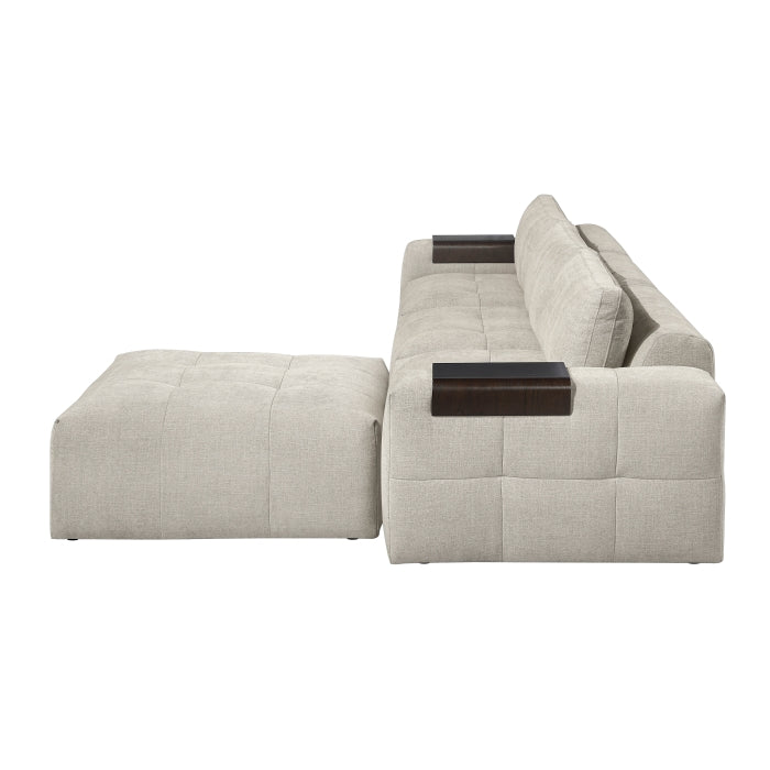 MAZ Tidal 4-piece modular sectional sofa with ottoman in taupe, showing the side view and contemporary design.