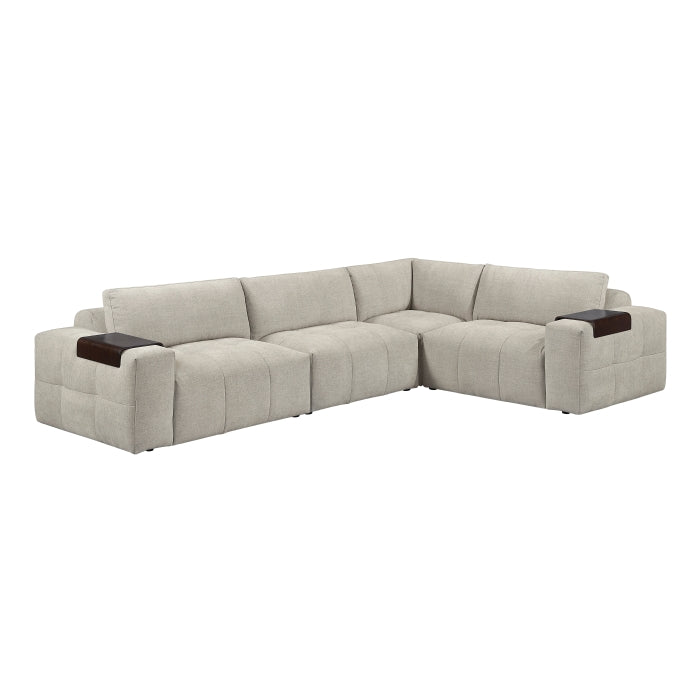 MAZ Tidal 4-Piece Taupe Modular Sectional Sofa with plush cushions and modern design, shown from the front.