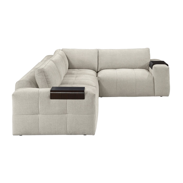 MAZ Tidal 4-Piece Taupe Modular Sectional Sofa with side view, showcasing plush cushions and modern design.