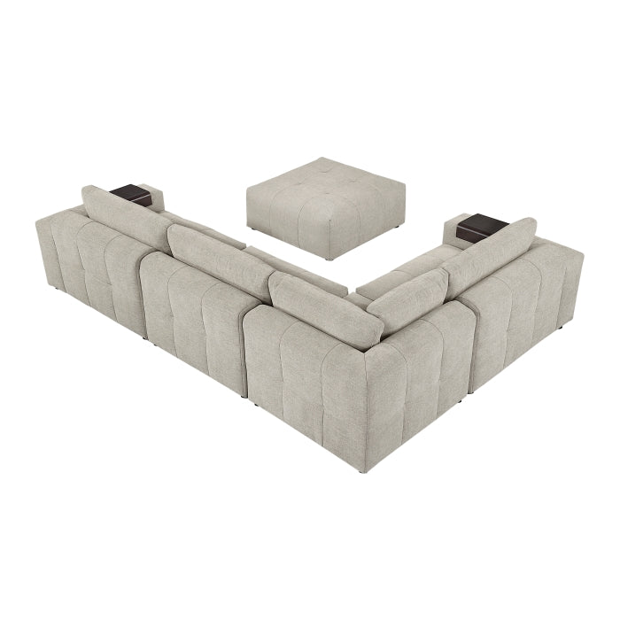 MAZ Tidal 5-piece modular sectional sofa with ottoman in taupe, showing the back view on a plain background.