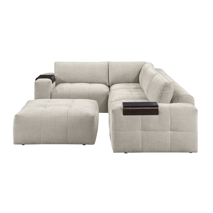 MAZ Tidal 5-piece modular sectional sofa with matching ottoman in taupe, shown from side view with no background.