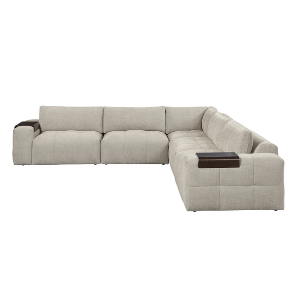 MAZ Tidal 5-Piece Taupe Modular Sectional Sofa with L-shaped and right-side sections, fabric upholstery and plush cushions.