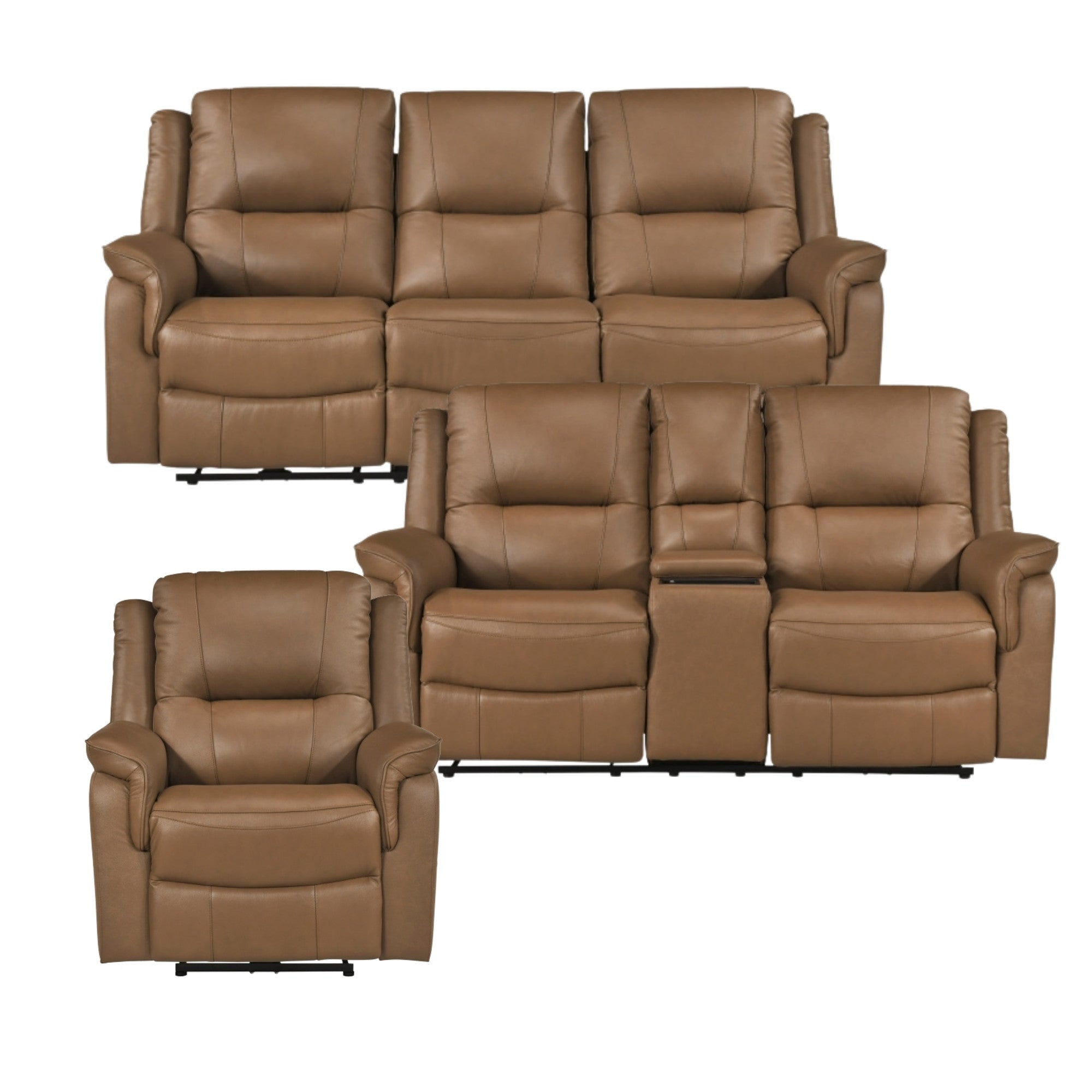 Haven Collection Power Leather Reclining Sofa Set in Brown
