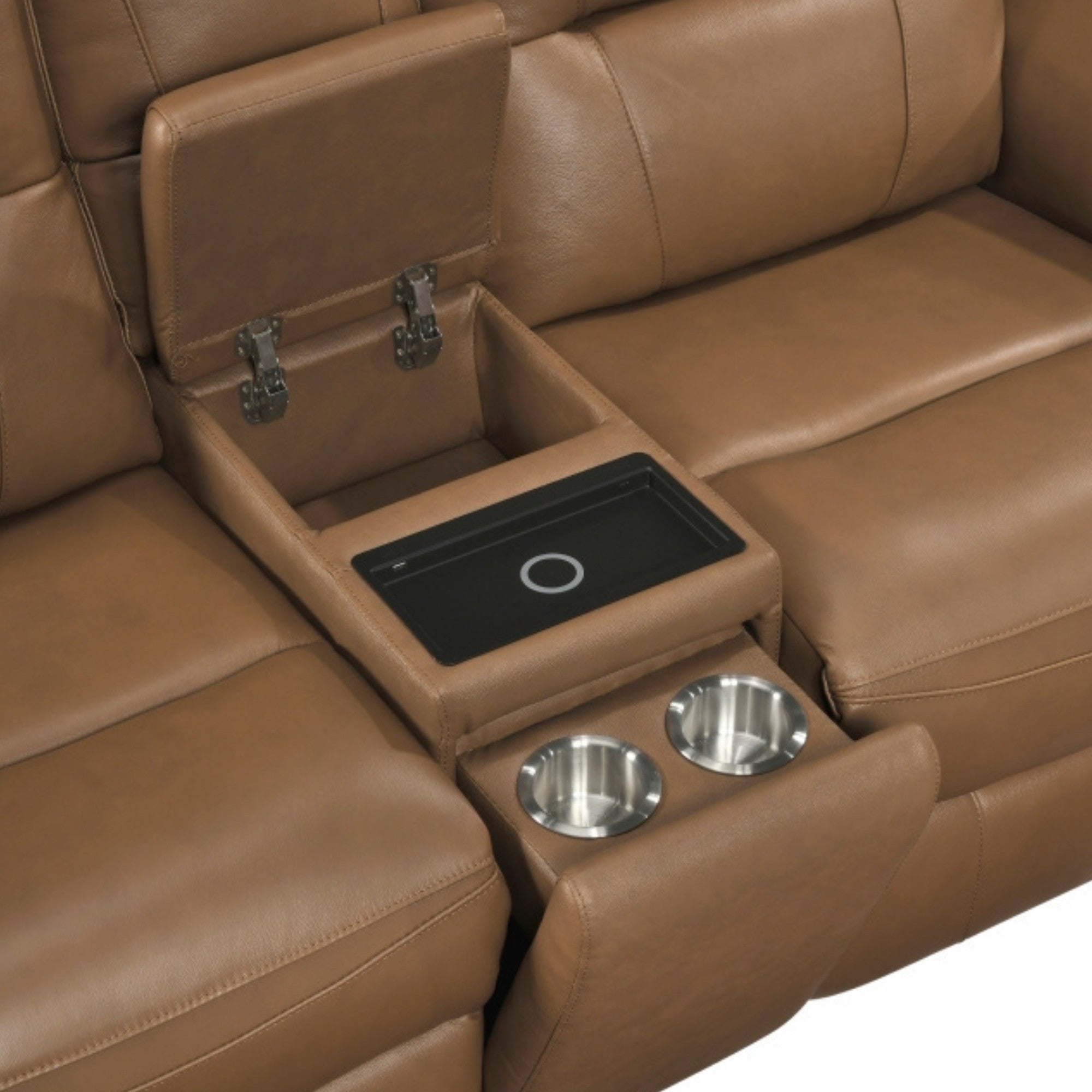 Haven Collection Power Leather Reclining Loveseat in Brown