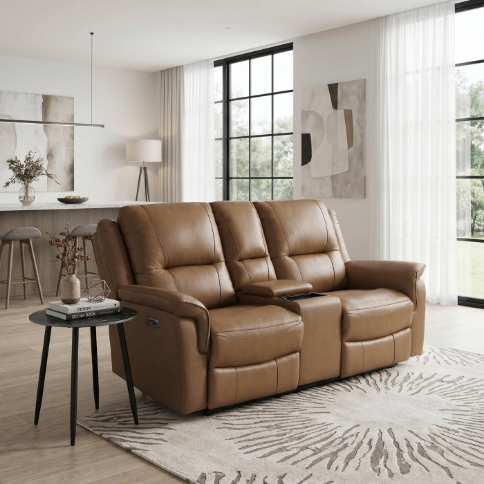 Haven Collection Power Leather Reclining Loveseat in Brown